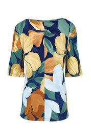 Product shot of the Side Split Tunic Top – Amberflora in colour Amberflora, from the back