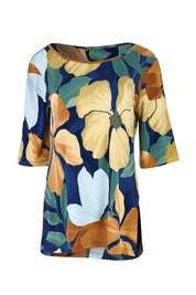 Product shot of the Side Split Tunic Top – Amberflora in colour Amberflora, from the front
