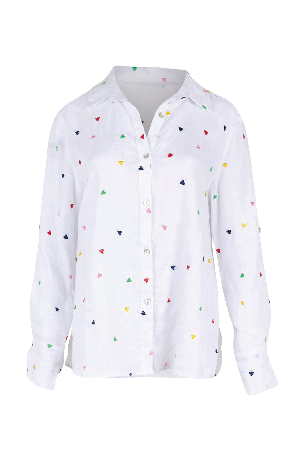 Product shot of the Linen Embroided Shirt – White in colour White, from the front