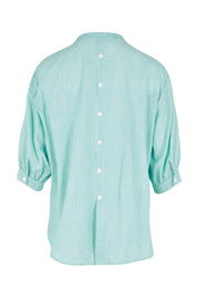 Product shot of the Cotton Button Down Stripe Blouse – Mint in colour Mint, from the back