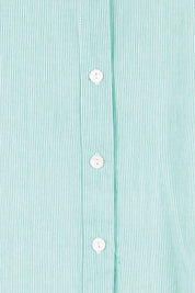 Product shot of the Cotton Button Down Stripe Blouse – Mint in colour Mint, showing detail