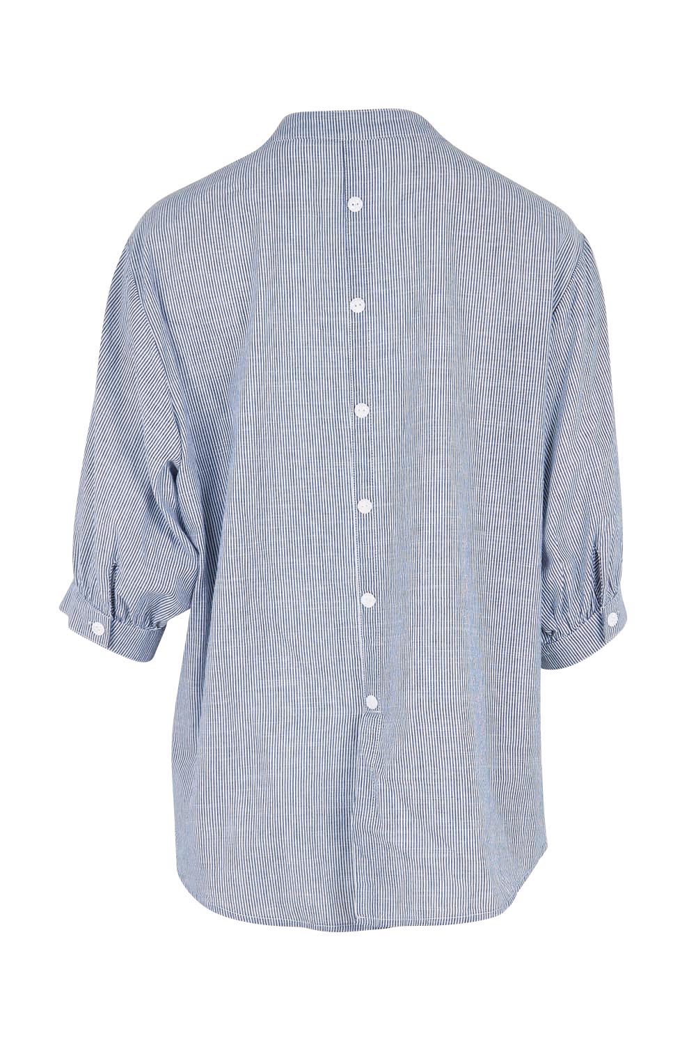 Product shot of the Cotton Button Down Stripe Blouse – Slate in colour Slate, from the back