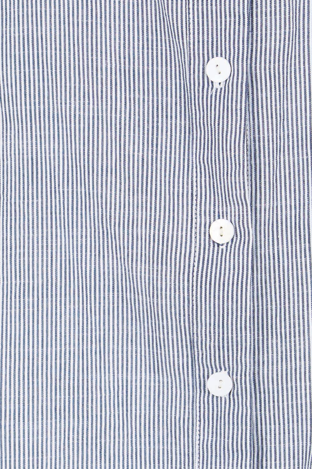 Product shot of the Cotton Button Down Stripe Blouse – Slate in colour Slate, showing detail