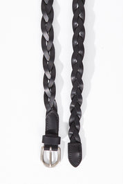 A model wearing size S of the Carol Genuine Leather Belt in colour Black (Black), from the front, showing the whole outfit