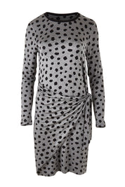 Product shot of the Wrap Dress in colour Dots (Grey), from the front