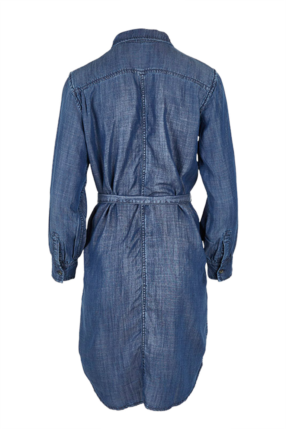 Product shot of the Riley Shirt Dress in colour Denim (Blue), from the back