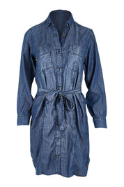 Product shot of the Riley Shirt Dress in colour Denim (Blue), from the front