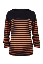 Product shot of the 3/4 Sleeve Breton in colour Amberstrip (Black), from the front
