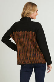 Model Grace wearing size S of the Mock Neck Tunic in colour Herrbone, from the back