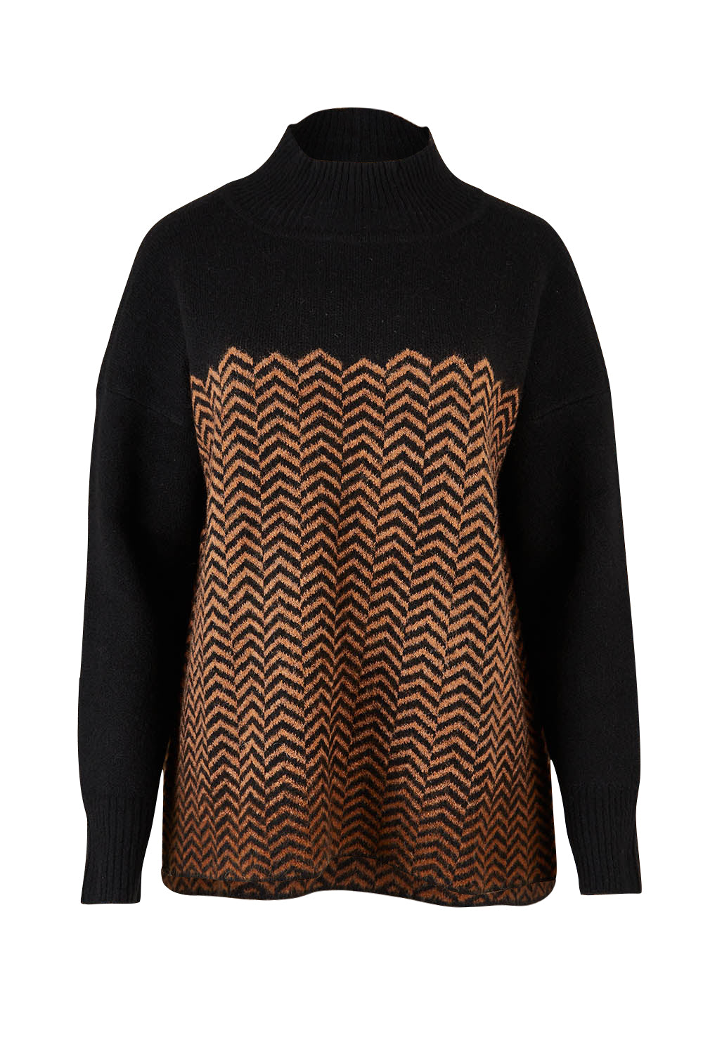 Product shot of the Mock Neck Tunic in colour Herrbone, from the front