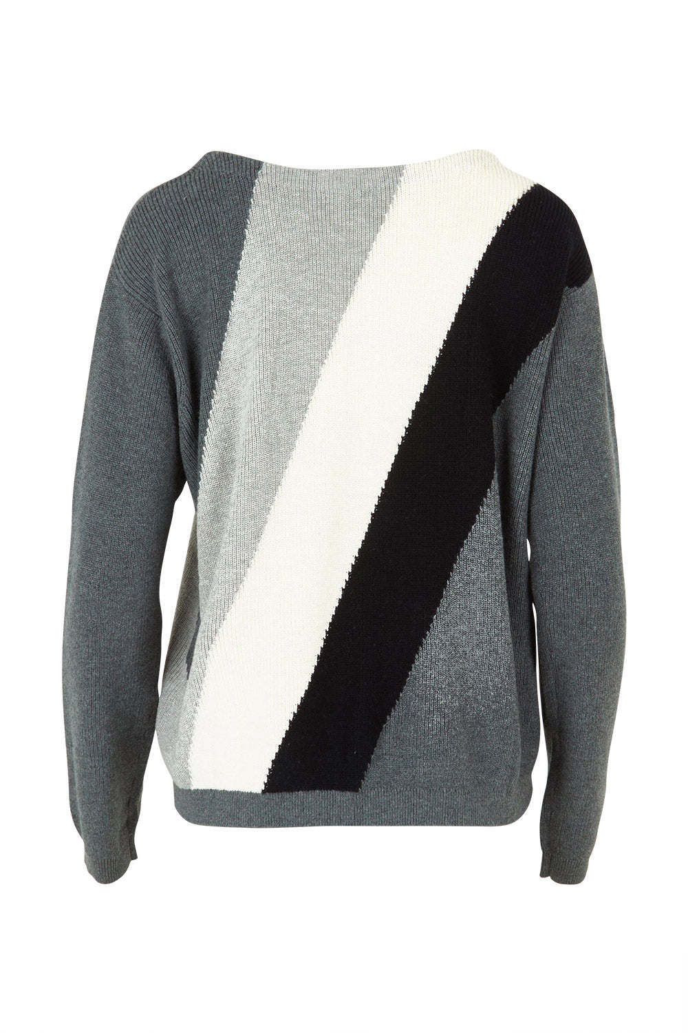 Product shot of the Devon Cotton Cashmere Sweater in colour Dstripes (Grey), from the back