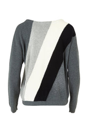 Product shot of the Devon Cotton Cashmere Sweater in colour Dstripes (Grey), from the back