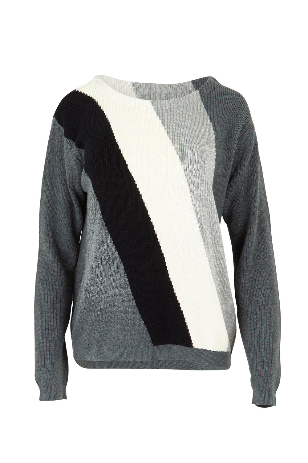 Product shot of the Devon Cotton Cashmere Sweater in colour Dstripes (Grey), from the front