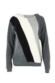 Product shot of the Devon Cotton Cashmere Sweater in colour Dstripes (Grey), from the front