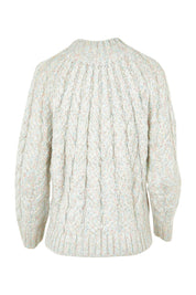 Product shot of the Dylan Cable Knit Sweater in colour Rainbow, from the back