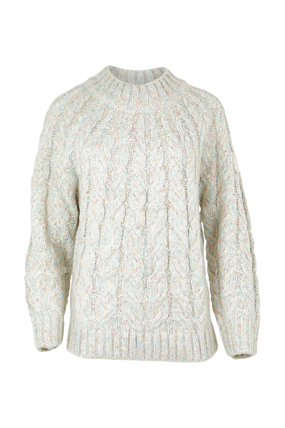 Product shot of the Dylan Cable Knit Sweater in colour Rainbow, from the front