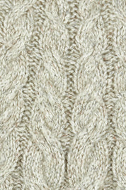 Product shot of the Dylan Cable Knit Sweater in colour Moss (Green), detail