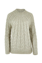 Product shot of the Dylan Cable Knit Sweater in colour Moss (Green), from the front