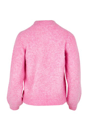 Product shot of the Petal Cable Knit Sweater in colour Raspberry (Pink), from the back