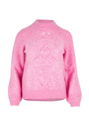 Product shot of the Petal Cable Knit Sweater in colour Raspberry (Pink), from the front