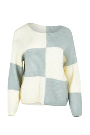 Product shot of the Monroe Sweater in colour Sageblocks (Green), from the front
