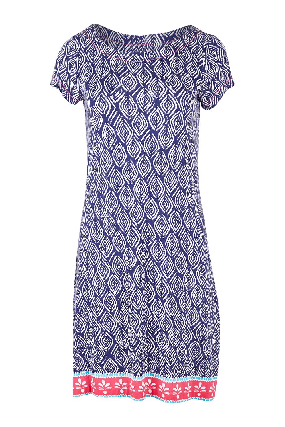 Product shot of the Nellie Dress in colour Ripples (Blue), from the front