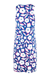 Product shot of the Bella Dress in colour Flowers (Blue), from the back