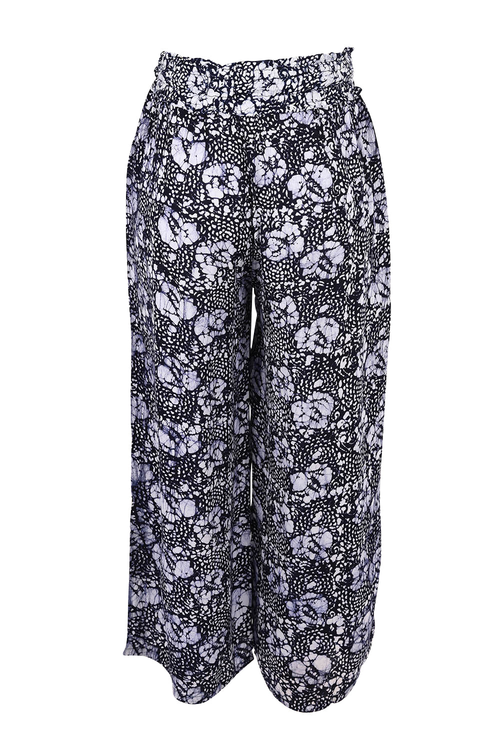 Product shot of the Cassie Pants in colour Floral (Blue), from the back