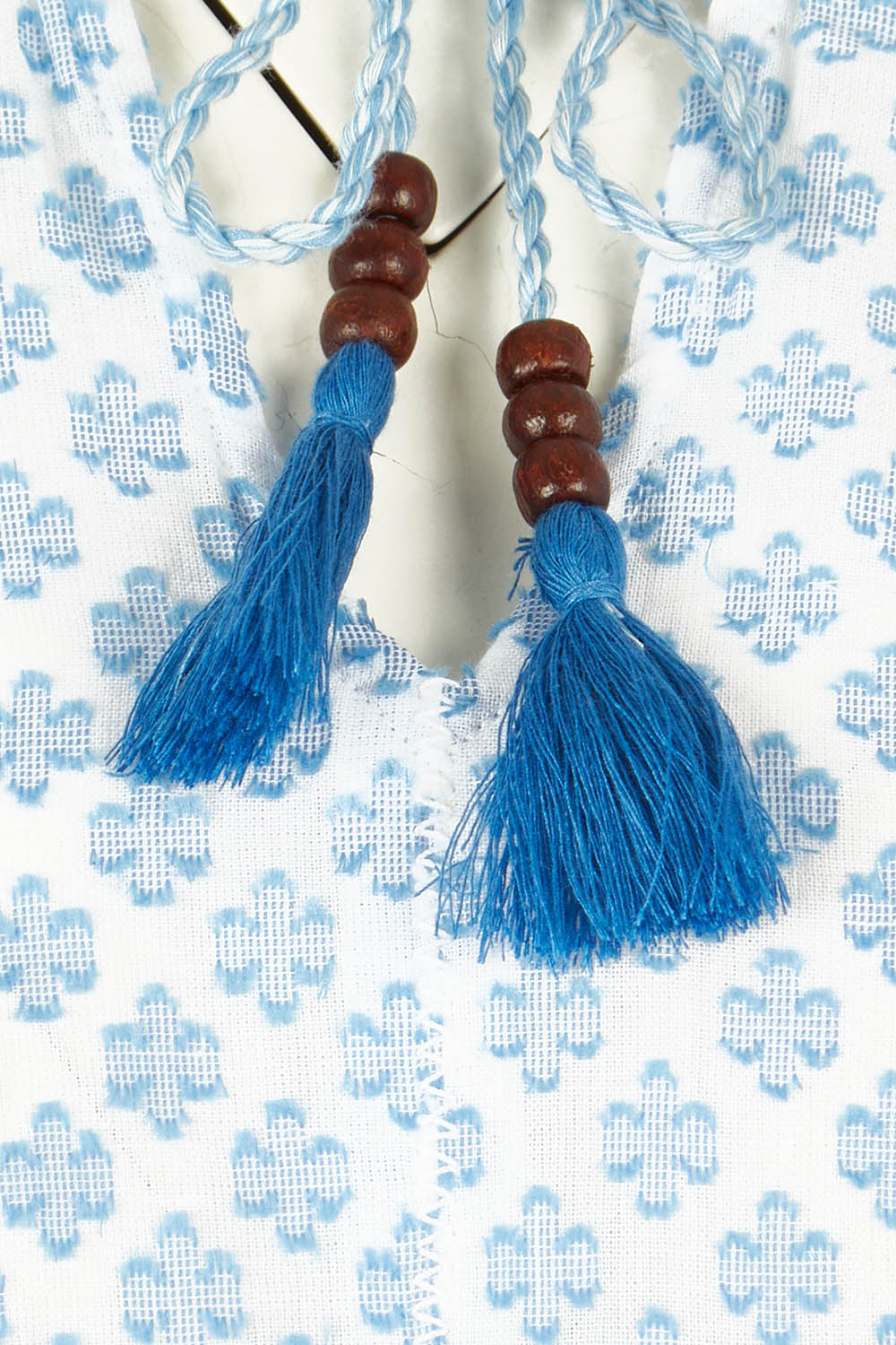 Product shot of the Naomi Cotton Blend Blouse in colour Petal (Blue), detail