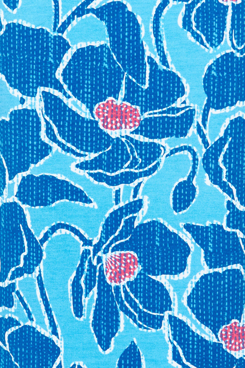 Product shot of the Blake Cotton Modal Dress in colour Poppies (Blue), detail