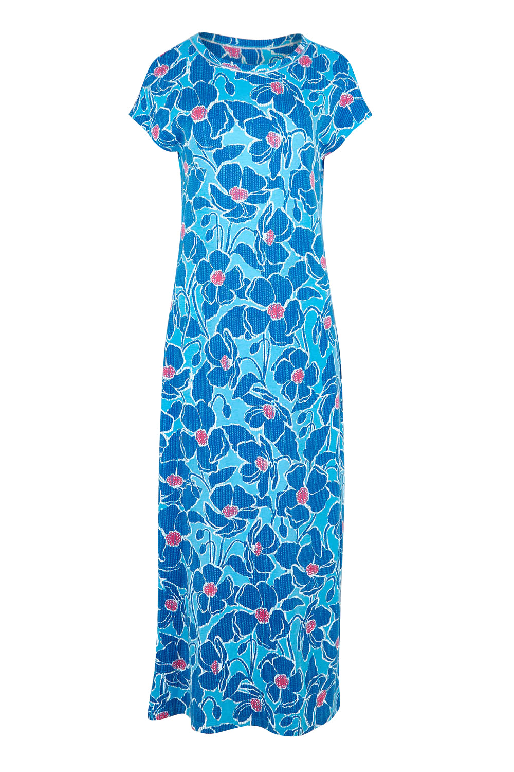Product shot of the Blake Cotton Modal Dress in colour Poppies (Blue), from the front