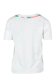 Product shot of the Simone Cotton Blend Knit Tee in colour White (White), from the back