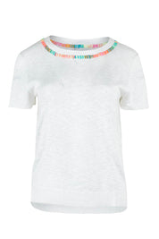 Product shot of the Simone Cotton Blend Knit Tee in colour White (White), from the front