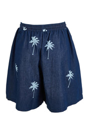 Product shot of the Montego Denim Short in colour Indigo (Blue), from the back