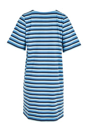 Product shot of the Limon Stripe Cotton Tshirt Dress in colour Indigo (Blue), from the back