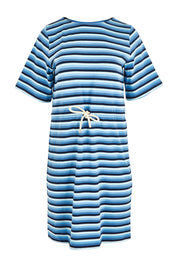 Product shot of the Limon Stripe Cotton Tshirt Dress in colour Indigo (Blue), from the back