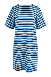 Product shot of the Limon Stripe Cotton Tshirt Dress in colour Indigo (Blue), from the back