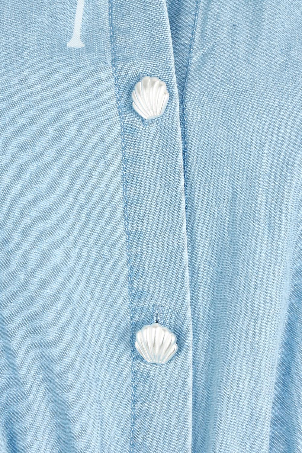 Product shot of the Montego Denim Shirt Dress in colour Safira (Blue), detail