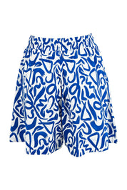 Product shot of the Bahama Linen Blend Short in colour Opusazul, from the back