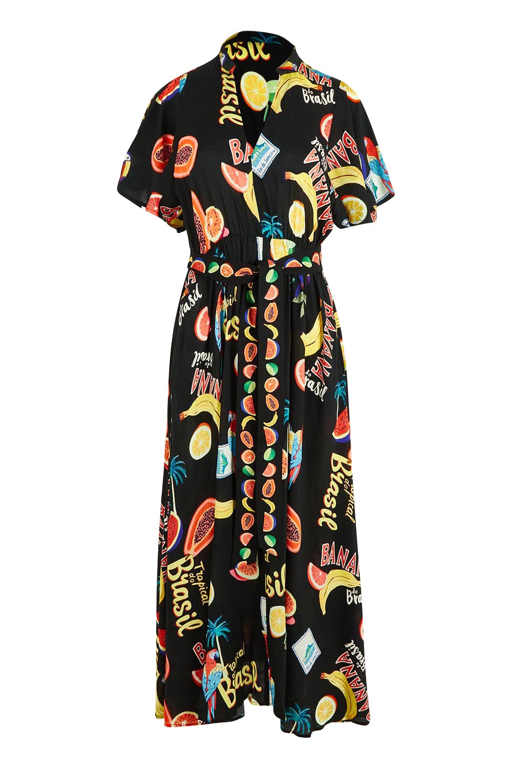 Product shot of the Cabana V Neck Maxi Dress in colour Brasilblk (Black), from the front