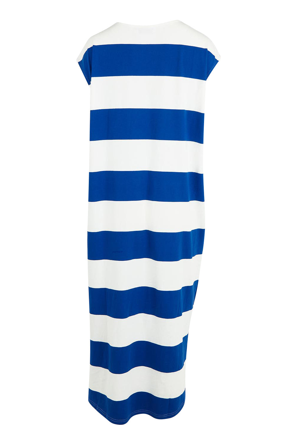 Product shot of the Jardin Stripe Cotton Tshirt Dress in colour Azul (Blue), from the back