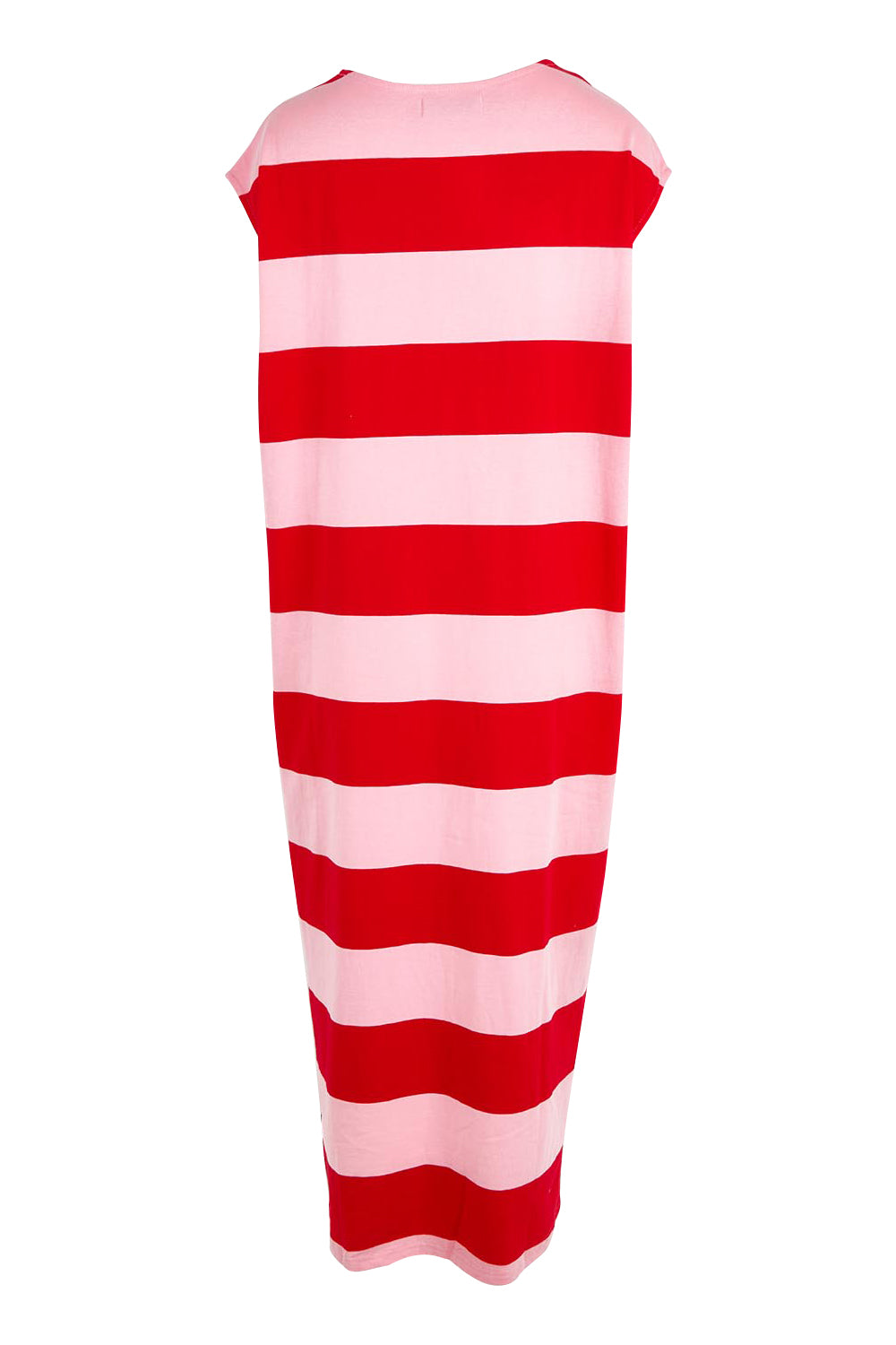 Product shot of the Jardin Stripe Cotton Tshirt Dress in colour Garnet, from the back