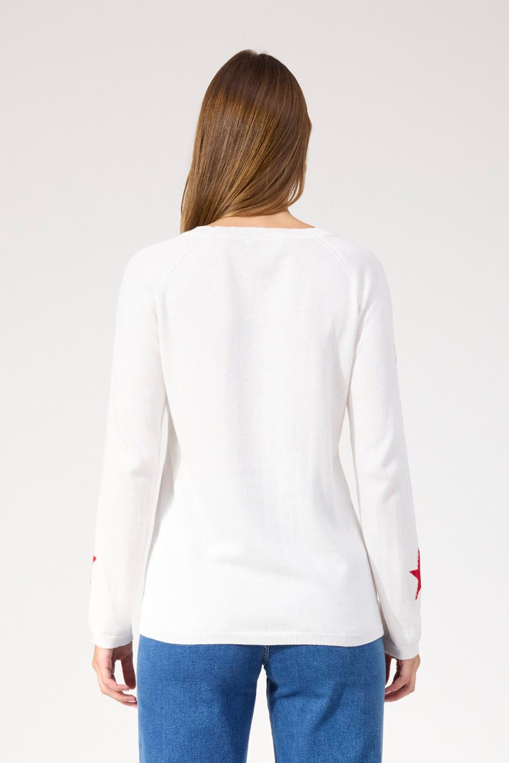 A model wearing the Vermont Star Crew in colour White (White), from the back