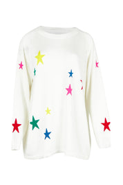 Product shot of the Vermont Star Crew in colour White (White), from the front