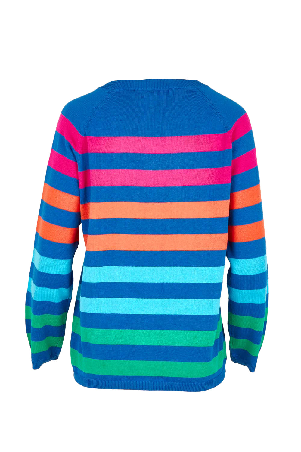 Product shot of the Vermont Stripe Jumper in colour Cobalt, from the back