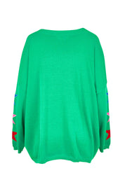 Product shot of the Vermont Star V Neck Jumper in colour Green (Green), from the back