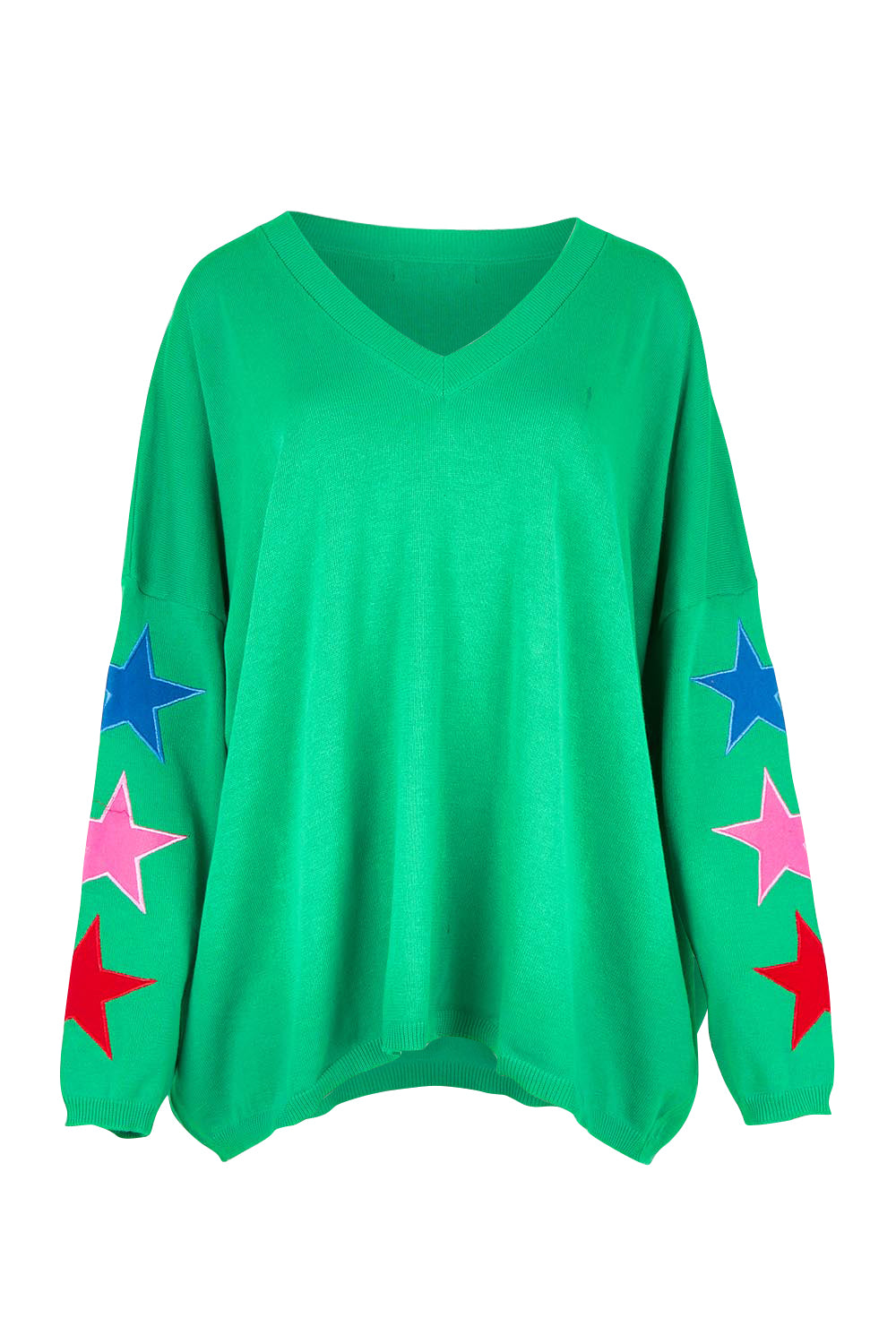 Product shot of the Vermont Star V Neck Jumper in colour Green (Green), from the front