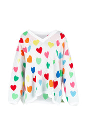 Product shot of the Alaska Relaxed Heart Jumper in colour Rainbow, from the front