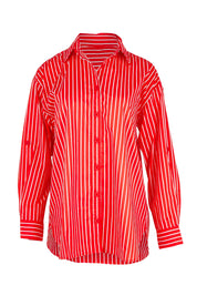 Product shot of the Fairbanks Stripe Shirt in colour Red (Red), from the front