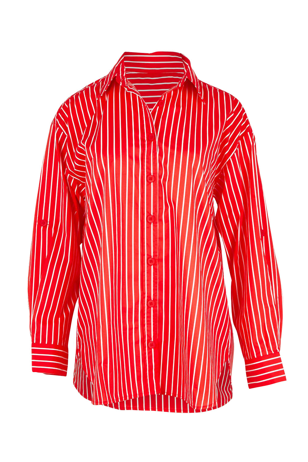 Product shot of the Fairbanks Stripe Shirt in colour Red (Red), from the front